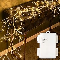 Fudios Lighted Birch Garland with Timer 48 LED Fairy Lights 6ft Battery Operated for Mantle Decor, Lit Christmas White Twig Garland Winter Home Wall Decoration Indoor Outdoor Use 1 Set