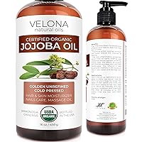 velona Jojoba Oil USDA Certified Organic - 16 oz (with Pump) | 100% Pure and Natural | Golden, Unrefined, Cold Pressed, Hexane Free