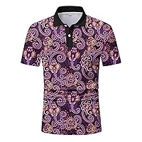Mens Quarter-Zip V Neck Polo Shirts Slim Fit Short Sleeve Athletic T-Shirt Henley Shirt Trendy Print Blouse