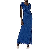 Adrianna Papell Women's Stretch LACE Long Dress, Night Flight, 4