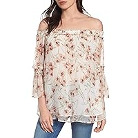 Lucky Brand Women's Shirred Off Shoulder Top, Natural Multi, Small