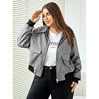 OVEXA Women's Large Size Fashion Casual Winte Plus Flap Pocket Zip Up Overcoat Leisure Comfortable Fashion Special Novelty (Color : Gray, Size : 3X-Large)