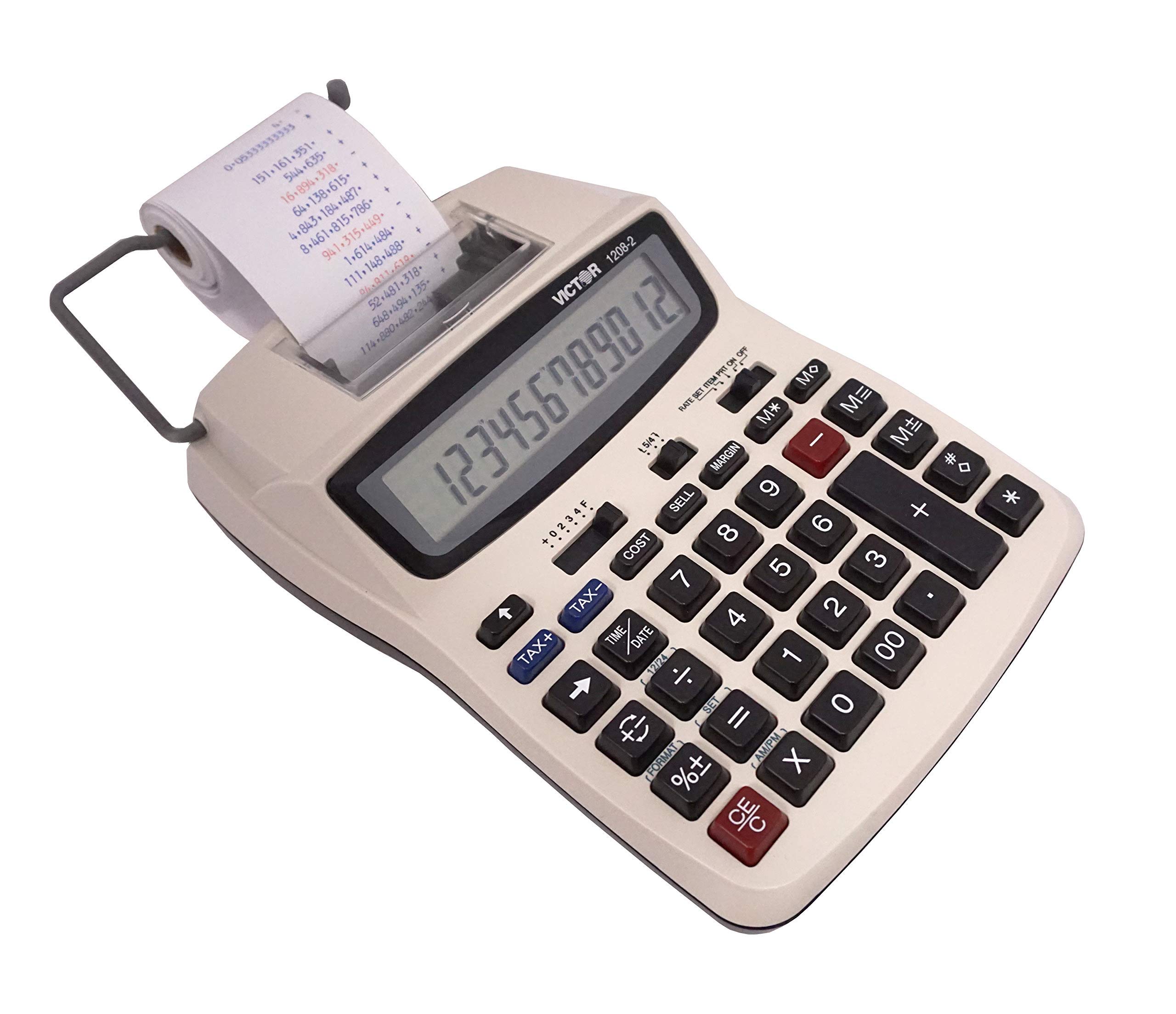 Victor Printing Calculator, 1208-2 Compact and Reliable Adding Machine with 12 Digit LCD Display, Battery or AC Powered, Includes Adapter,White