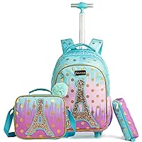 Girls Rolling Backpack with Wheels Travel Suitcase Rolling School Backpack for Cute Kindergarten Elementary Kids