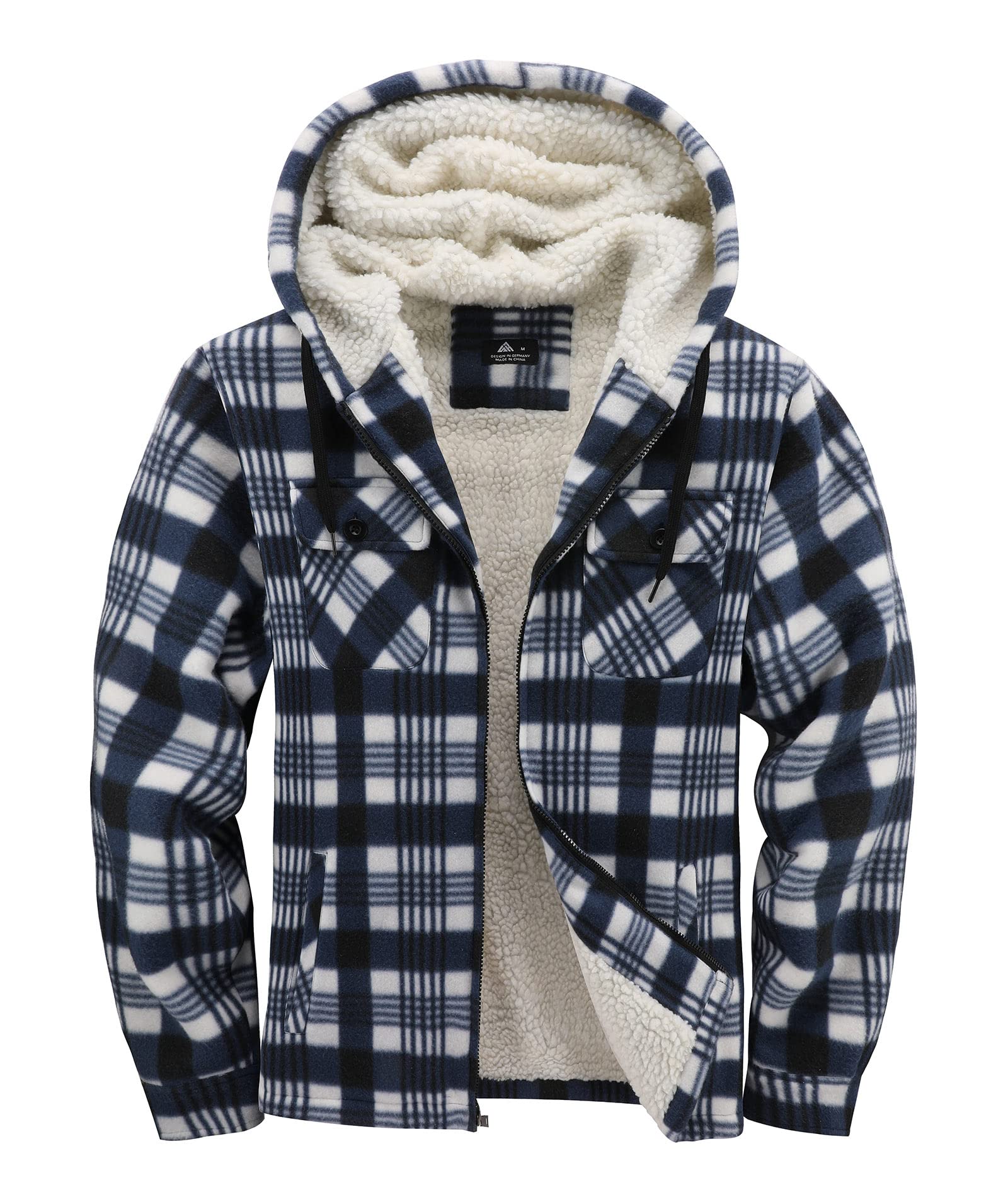Men's Flannel Shirt Jacket Fleece Lined Plaid Coat Full Zip Hoodie