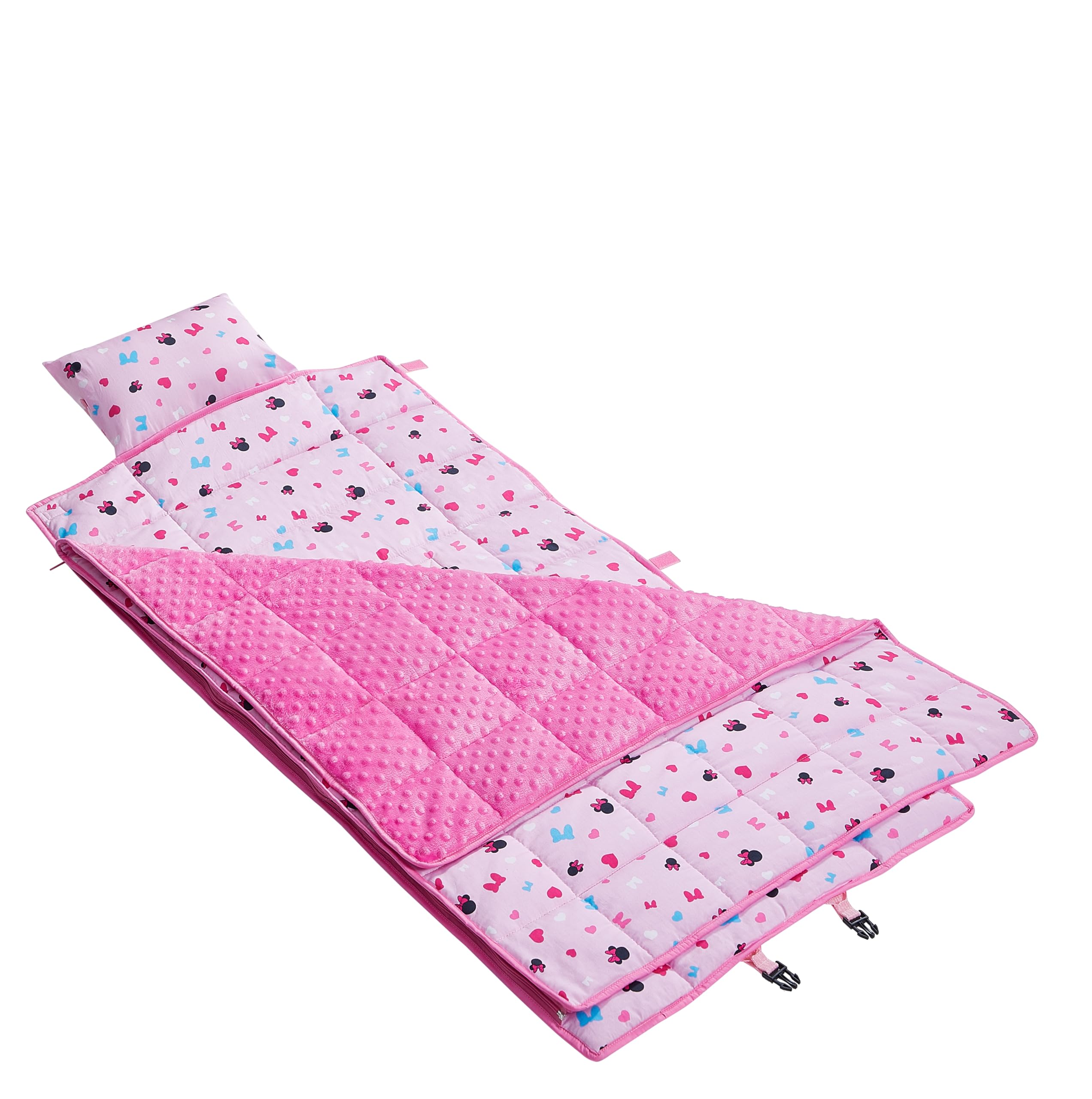 Disney Minnie Mouse 3-in-1 Travel Slumber Nap Mat with Built in Pillow, Plush Blanket and Carry Backpack Straps, 46
