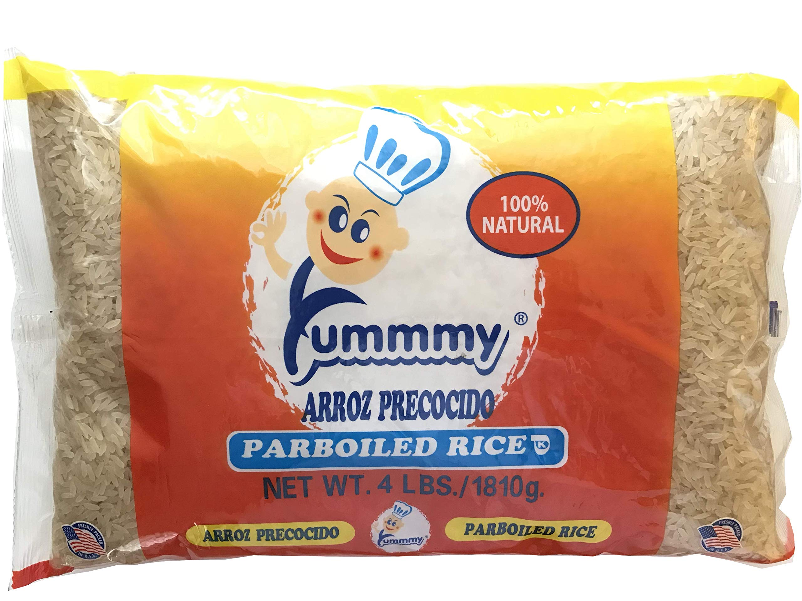 Yummmy Parboiled Long Grain Rice - Arroz Precocido, 4 Lb., Kosher Certified, Made in USA