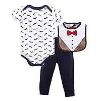 Hudson Baby Unisex Baby Cotton Bodysuit, Pant and Bib Set