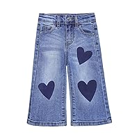 KIDSCOOL SPACE Baby Little Girl Jeans,Simple Design Wide Leg Flared Hem Denim Pants
