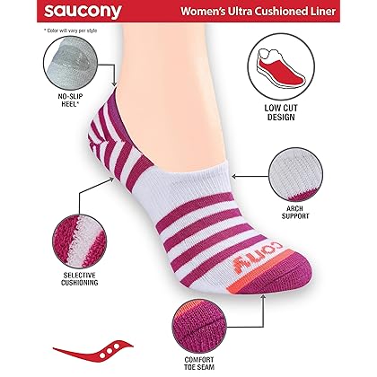 Saucony Women's 8 Pairs No Show Cushioned Invisible Liner Socks