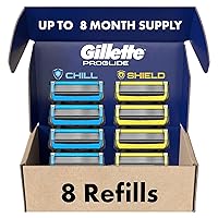 Mens Razor Blade Refills, 4 ProGlide Chill Cartridges, 4 ProGlide Shield Cartridges, Shields against Skin Irritation, Cools to sooth skin, 8 Count (Pack of 1)