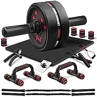 Ab Workout Equipment, Ultra Ab Roller Wheel Kit, Large Ab Roller with Resistance Bands, Push Up Bar, Jump Rope, Grip Strength Trainer, Pulling Rope, Ab Mat, Perfect for Home & Gym Fitness Equipment