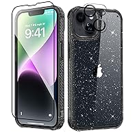 MIODIK Compatible with iPhone 14 Plus Case with Screen Protector + Camera Lens Protector, Non Yellowing Clear Glitter Protective Phone Case, Slim for iPhone 14 Plus 6.7 Inch 2022 - Sparkle Black
