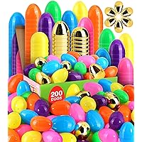 [6 Surprise Golden Eggs] 200 Pack 3 Inch Plastic Easter Eggs, Empty Easter Eggs Fillable, Bright Colors Plastic Eggs Bulks for Easter Hunt, Easter Party Favor, Basket Stuffers Fillers