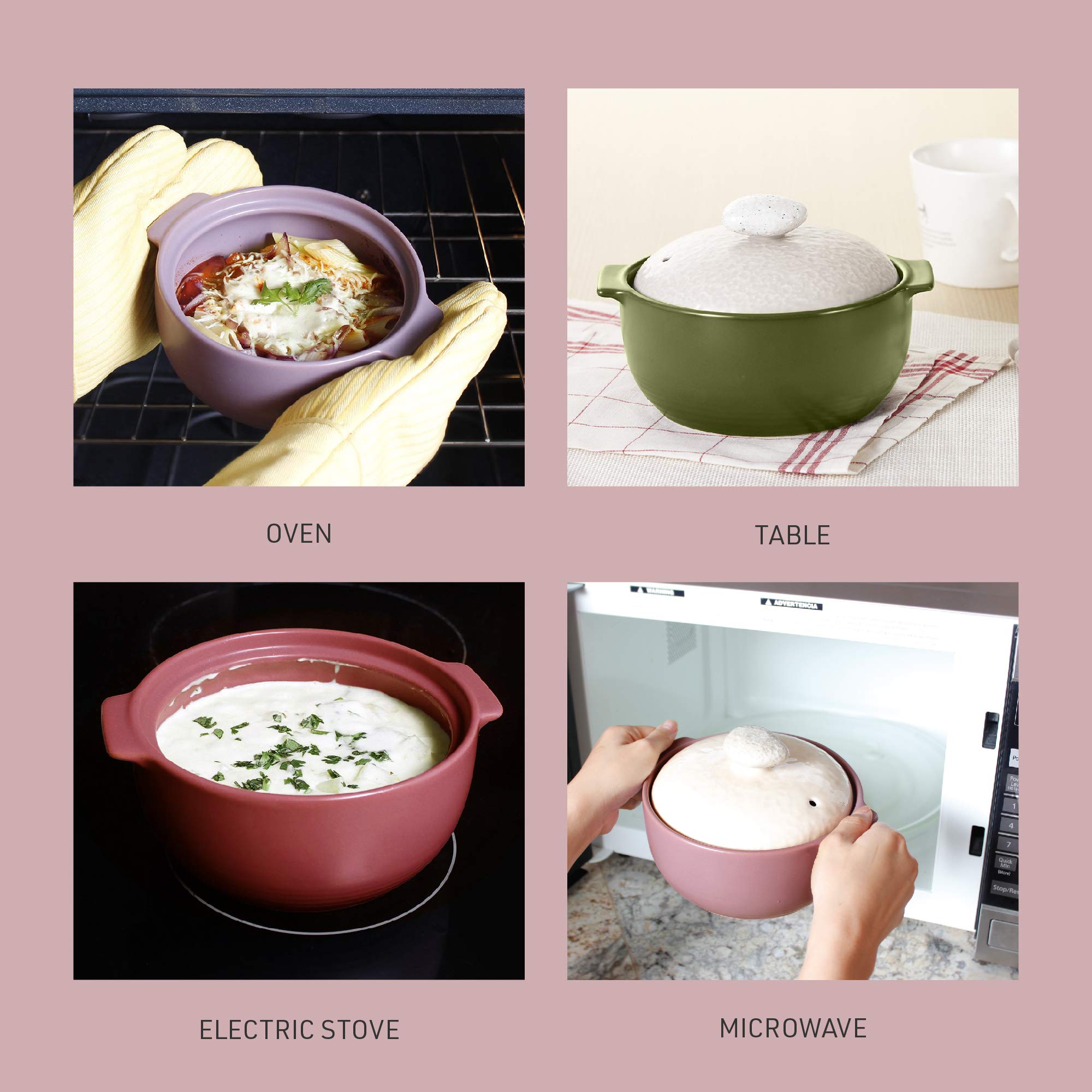 Neoflam Kiesel 2qt Non-Stick Ceramic Casserole Pot, Dutch Oven, Clay Pot, Stockpot For Stew, Soup, Steam, Scratch Resistant, Oven Safe, Heat Resistant, Plum