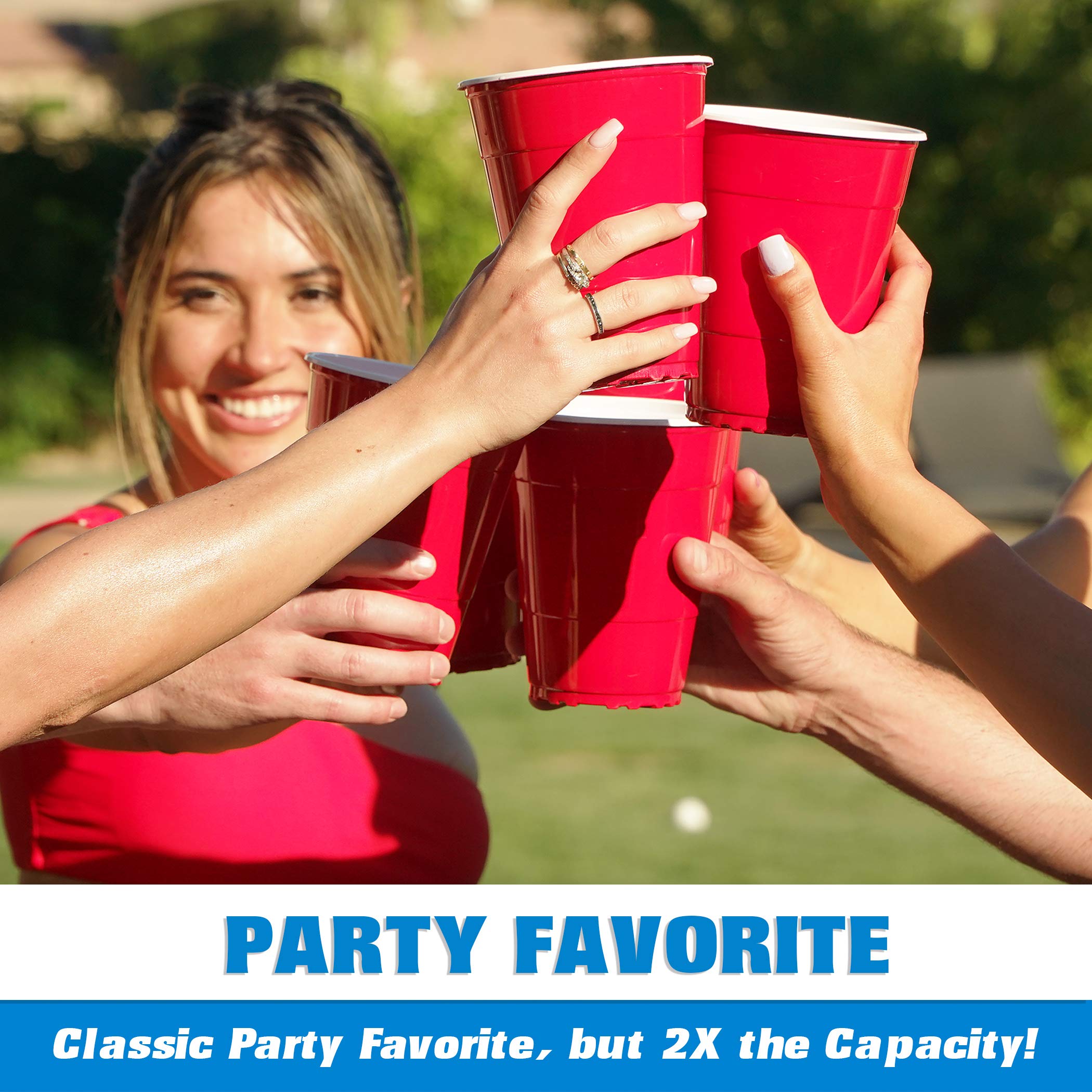 GoBig 36oz Giant Red Party Cups 50 PACK - Holds Twice as Much as Standard Party Cups, Includes 4 XL Pong Balls