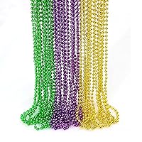 12PCS Mardi Gras Beads Necklaces, Metallic Gold Purple Green Bead Necklaces Bulk for Mardi Gras Decorations Carnival Parade Decorations