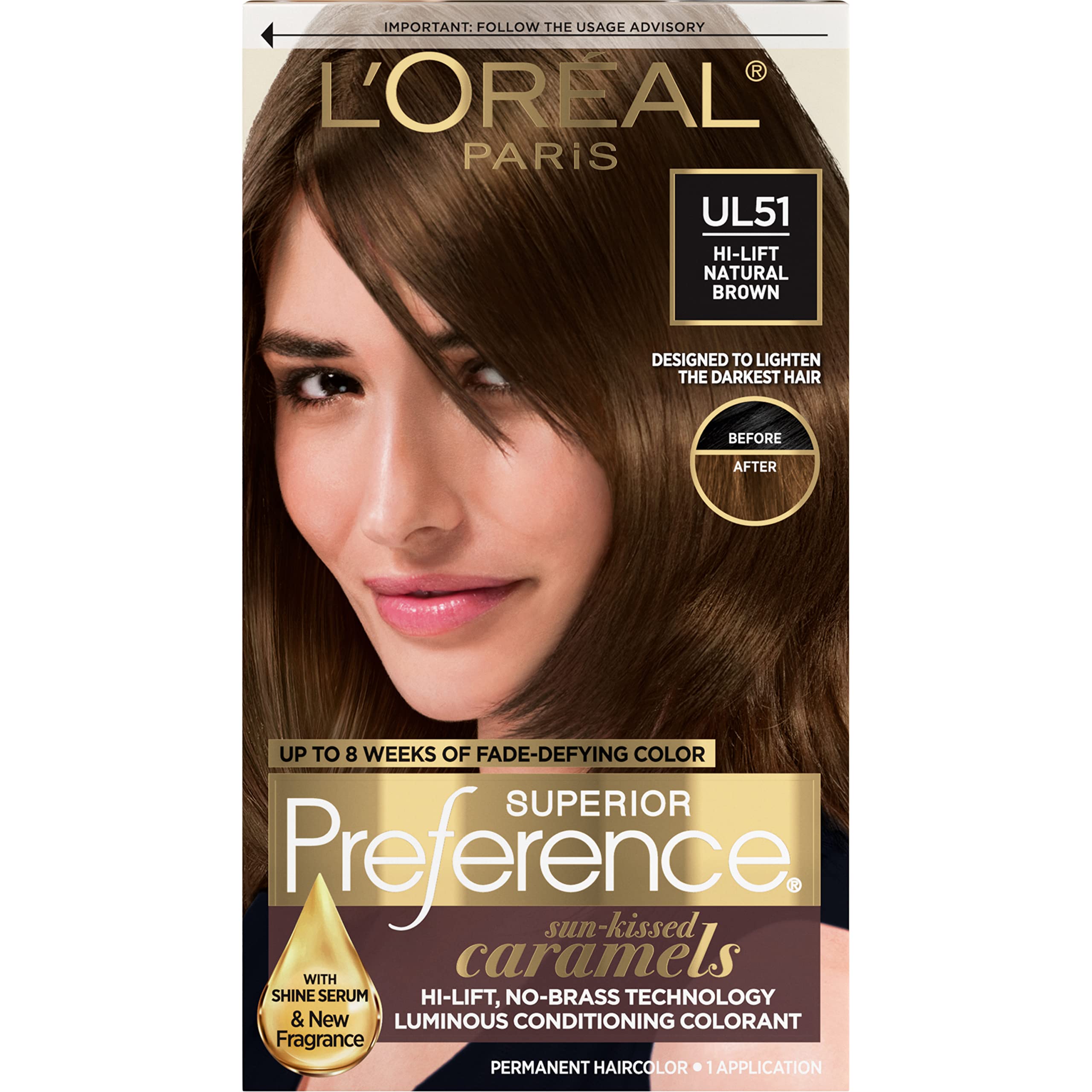 L'Oreal Paris Superior Preference Fade-Defying + Shine Permanent Hair Color, UL51 Hi-Lift Natural Brown, Pack of 1, Hair Dye