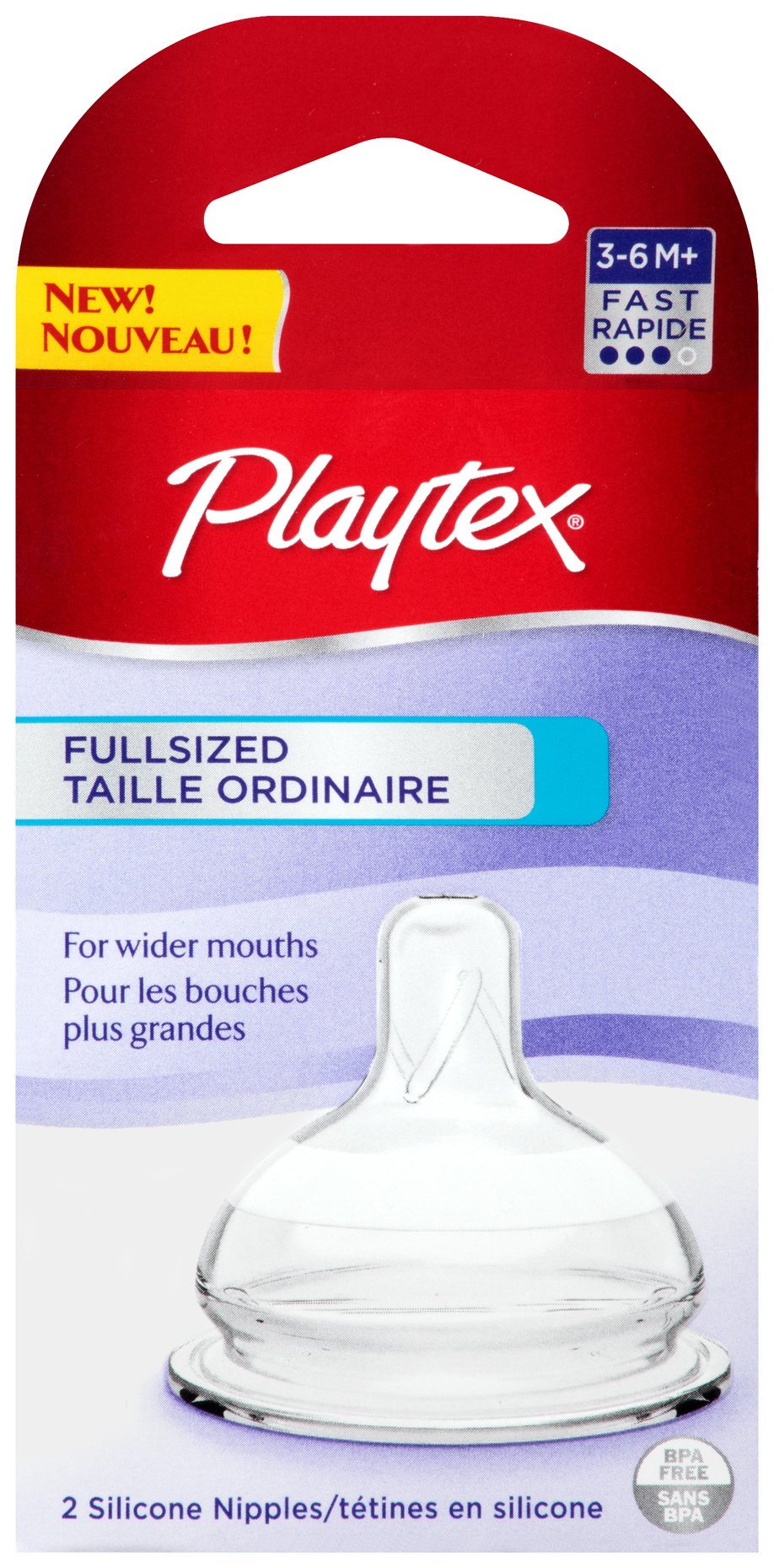 Playtex Full-Sized Nipple, Fast Flow, 2-Count