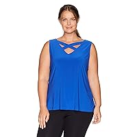 Nine West Womens Sleeveless Ity Blouse With Criss Cross Back Detail