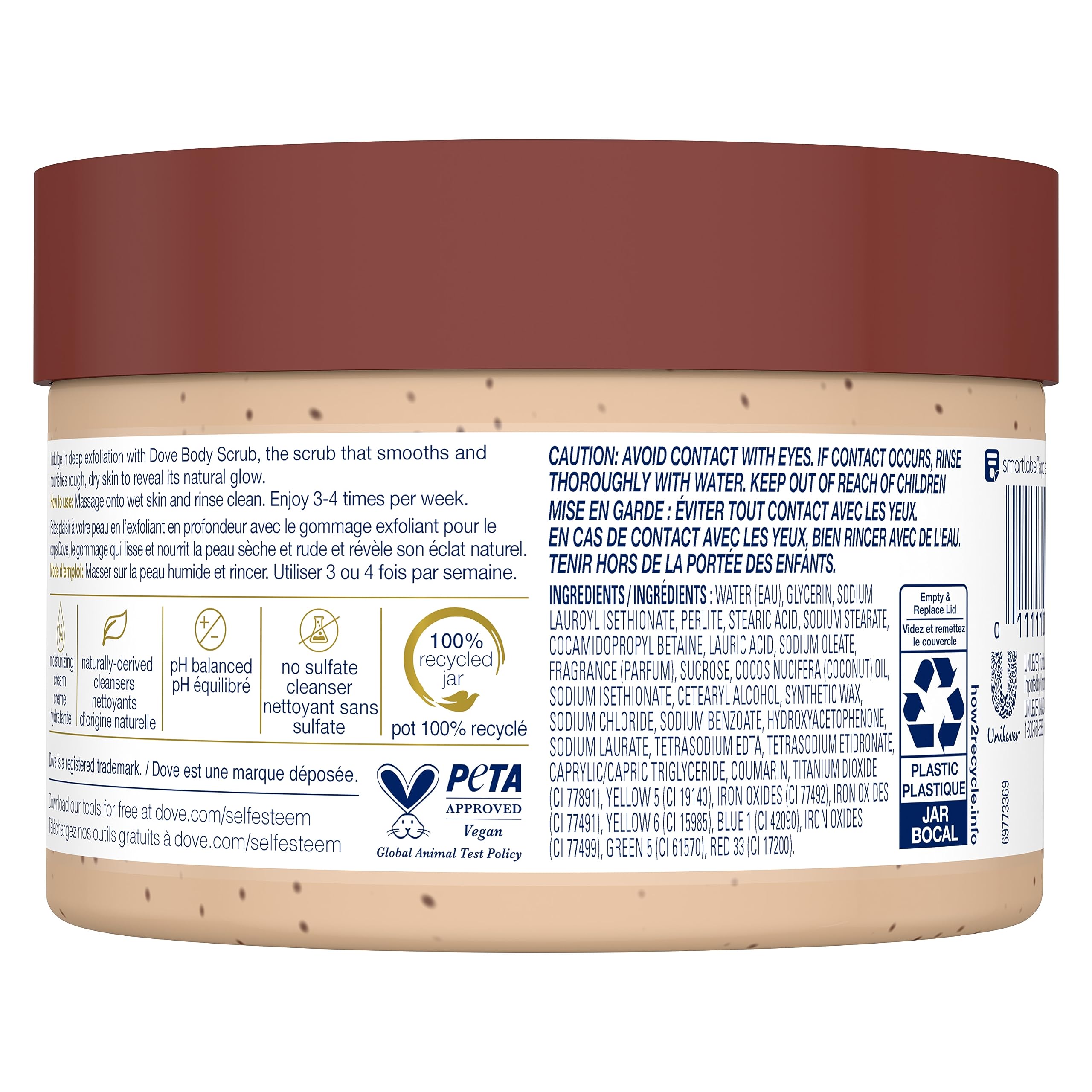 Dove Scrub Brown Sugar & Coconut Butter For Silky Smooth Skin Body Scrub Exfoliates & Restores Skin's Natural Nutrients 10.5 oz
