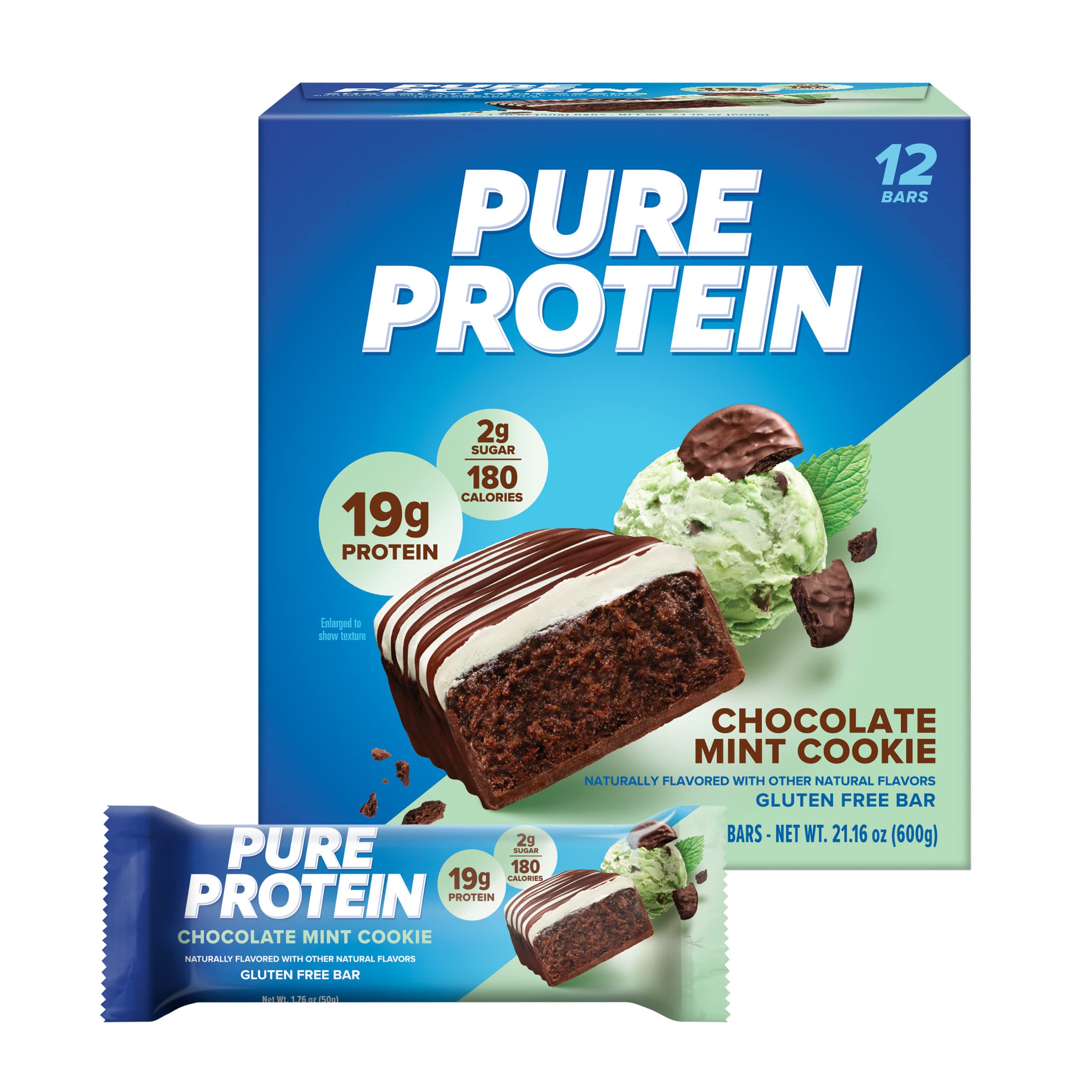 Pure Protein Bars, High Protein, Nutritious Snacks to Support Energy, Low Sugar, Gluten free, Chocolate Mint Cookie,1.76oz, 12 Count (Packaging May Vary)