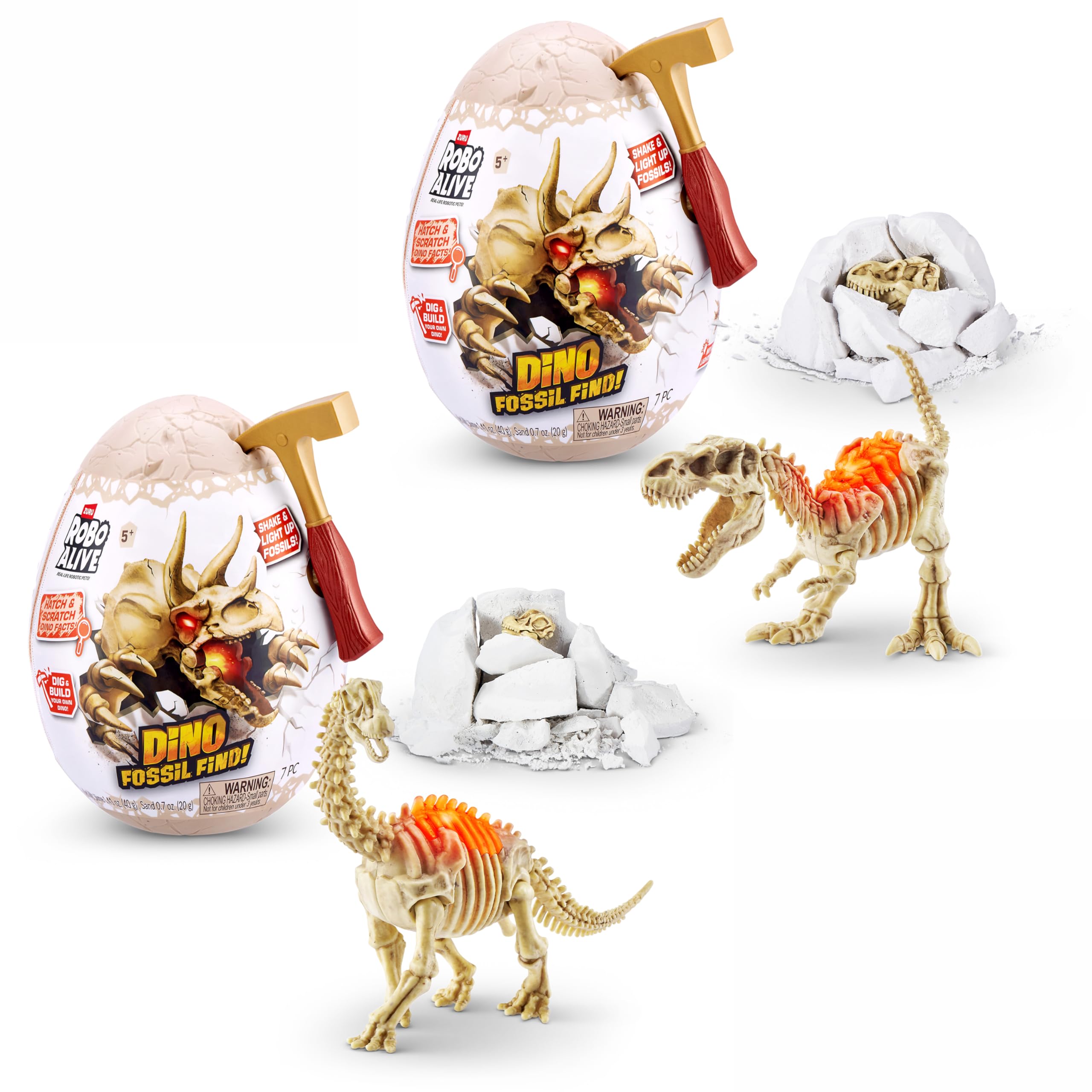 Robo Alive Mini Dino Fossil Find (2 Pack, T-Rex & Brontosaurus) by ZURU Boys 4-8 Dig and Discover, STEM, Excavate Prehistoric Fossils, Educational Toys, Great Science Kit Gift for Girls and Boy