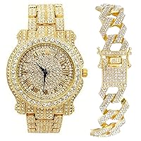 Charles Raymond Bling-ed Out Silver Round Luxury Mens Watch w/Bling-ed Out Bracelet - L0504B