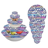 5 Pieces Reusable Bowl Covers Elastic Food Storage Cover Stretch Fabric for Leftover Proofing Dough Bowl Tribal Print Mix