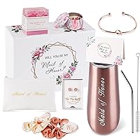 DHQH Maid Of Honor Gifts Box Maid of Honor Stemless Stainless Steel champagne glasses Maid of Honor Proposal Gift,Will You Be My Maid of Honor,Rose Gold Cup