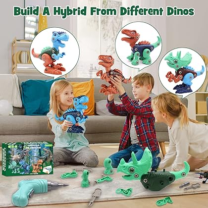 Laradola Dinosaur Toys for 3 4 5 6 7 8 Year Old Boys, Kids Take Apart STEM Construction Building Kids Toys with Electric Drill, Party Christmas Birthday Gifts Boys Girls