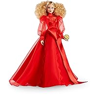 Barbie Collector Mattel 75th Anniversary Doll (12-in Blonde Curly Hair) in Red Chiffon Gown, with Doll Stand and Certificate of Authenticity