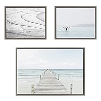 Kate and Laurel Sylvie Beach Canvas Wall Art Collection by Pete Olson and Amy Peterson, Set of 3, 16x20 and 23x33 Gray, Chic Coastal Art Set for Wall
