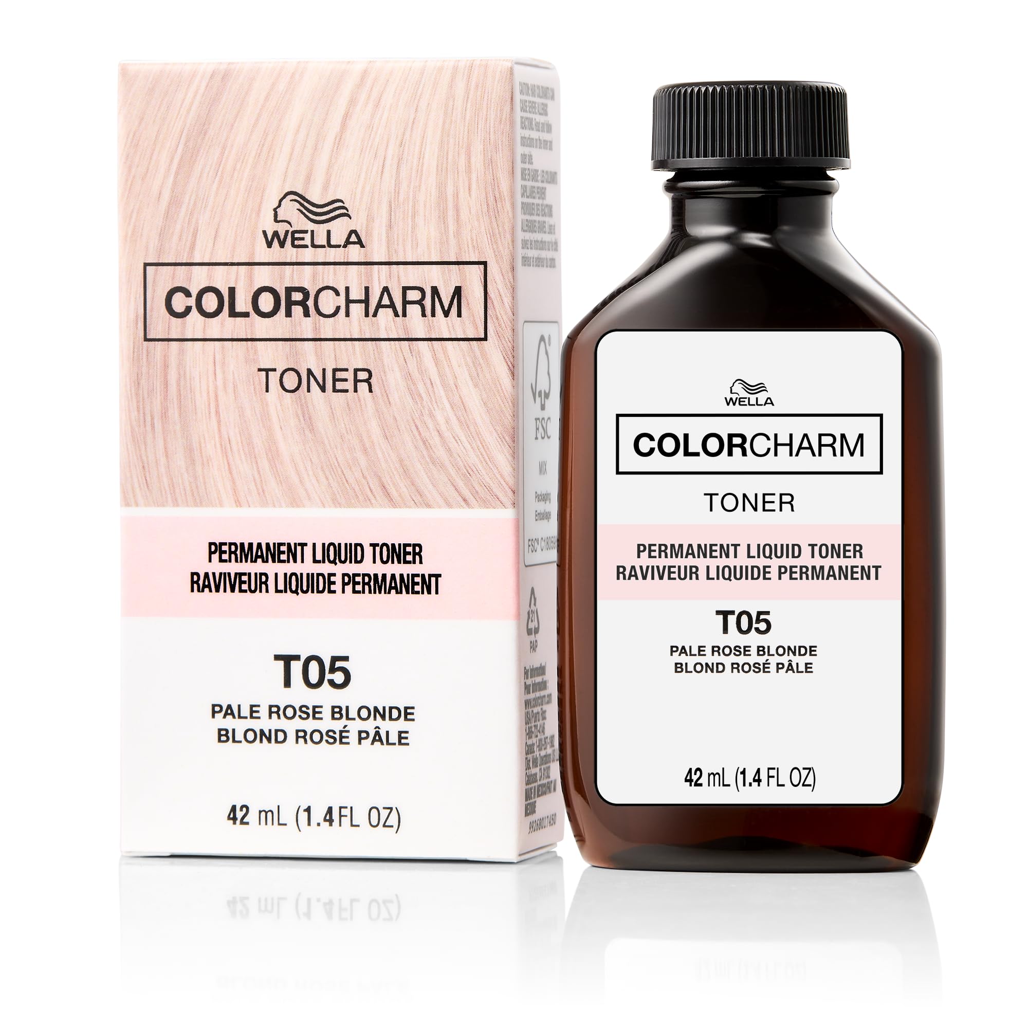 WELLA colorcharm Permanent Liquid Toners, Neutralize Brass, Free of Parabens, Vegan, T05 Pale Rose Blonde