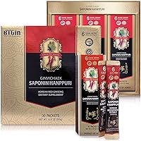 Korean Red Ginseng Extract 3000mg Everyday, Saponin Hanppuri, Immune Booster and Focus Supplement for Brain Enhancement with Ginsenoside Rg3, Panax Ginseng 6 Years Root, 30Packets in 1 Set