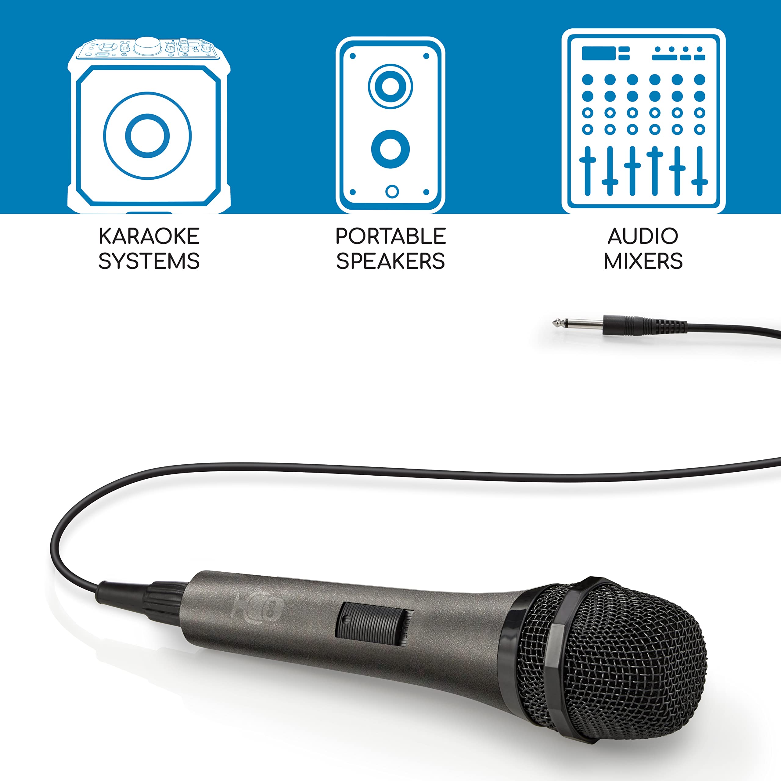 Singing Machine Wired Microphone for Karaoke, (Black) - Unidirectional Dynamic Vocal Microphone - Plug-In Microphone for Karaoke Machine, AMP, & Speaker - Mic for Singing, Public Speaking, & Parties