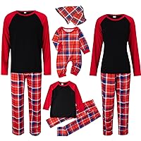 2023 Christmas Pajamas for Family Color Block Raglan Sleeve Tops and Plaid Pants Xmas Sleepwear with Dog Pjs Sets