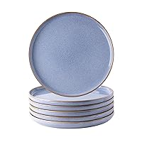 Ceramic Dinner Plates Set of 6, 10.5 Inch Reactive Glaze Stoneware Plates Set, Modern Dinnerware Dishes Set for Kitchen,Microwave, Dishwasher Safe, Scratch Resistant-Reactive Blue