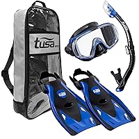 TUSA Sport Adult Black Series Visio Tri-Ex Mask, Dry Snorkel, and Fins Travel Set,