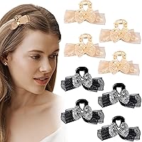 8 PCS Small Rhinestone Butterfly Claw Hair Clips, Crystal Mesh Double-Sided Bow Hair Barrettes, 1.2x1.97in Christmas Bow Hair Accessories for Women, Girls - Black, Champagne