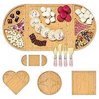 Charcuterie Board and Serving Set, Customizable and Magnetic Bamboo Board with Cheese Utensils, 7-Piece Set, Pink
