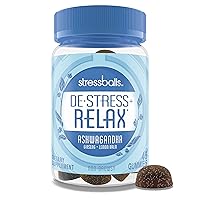 De-Stress + Relax with Ashwagandha for Stress Relief Ginseng & Lemon Balm Herbal Blend Non-Drowsy Supplement Gummies, Lemon, 46 Count