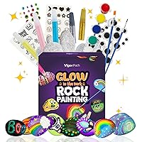 VIGOR PATH Kids Rock Painting Kit: 28-Piece Art and Craft Bundle - Includes 10 Paints (Glow in The Dark and Standard), Crafting Supplies, Ideal for Boys and Girls, Perfect for Kids Ages 4 and Above