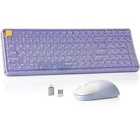 Wireless Transparent Keyboard and Mouse Combo, UBOTIE Purple 100keys 2.4GHz USB Receiver Keyboard Mouse Set with Adjustable DPI Optical Mouse for PC Laptop Tablet