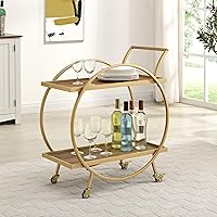 FirsTime & Co. Gold and Brown Odessa Bar Cart, 2 Tier Mobile Mini Bar, Kitchen Serving Cart and Coffee Station with Storage for Liquor, Metal and Wood, Modern, 28 inches