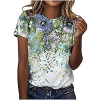 Casual T Shirts for Women Floral Printed Boho Tops Relaxed Fit Crewneck Short Sleeve Super Soft Summer Tee Shirts