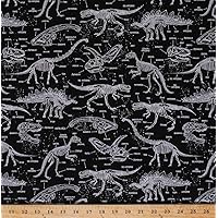 Cotton Dinosaurs Dino Skeletons Skulls Bones Bone Names T-Rex Triceratops Stegosaurus Paleontology Fossils Glow-in-The-Dark Kids Cotton Fabric Print by The Yard (DINO-CG5797-BLACK)