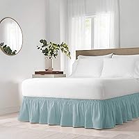 Solid Elastic Wrap Around Bed Skirt, Easy On/Off Dust Ruffle (18 Inch Drop), Queen/King, Spa
