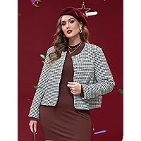 OVEXA Women's Large Size Fashion Casual Winte Plus Houndstooth Overcoat Leisure Comfortable Fashion Special Novelty (Color : Black and White, Size : X-Large)