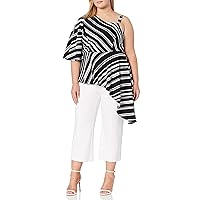 Women's Plus Size Asymetrical Detailed Sleeve and Side Striped Top